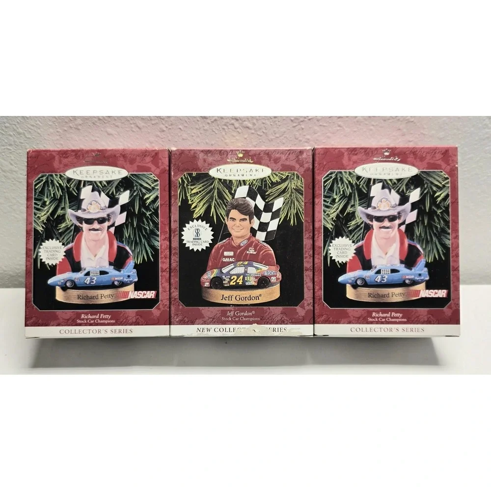 Hallmark NASCAR Keepsake Ornaments, Petty (1998)x2 Gordon (1997) EX+ Condition